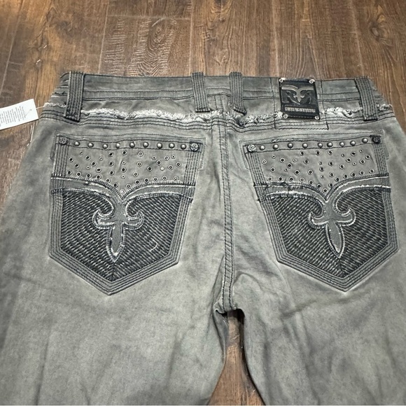 Rock Revival Armory Biker Distressed Men’s Faded Gray Jeans Size 42 - Picture 6 of 14